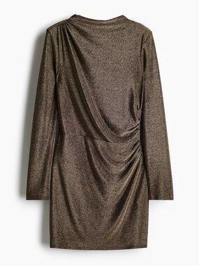 H&M Metallic Bronze Long-Sleeve Mini Dress